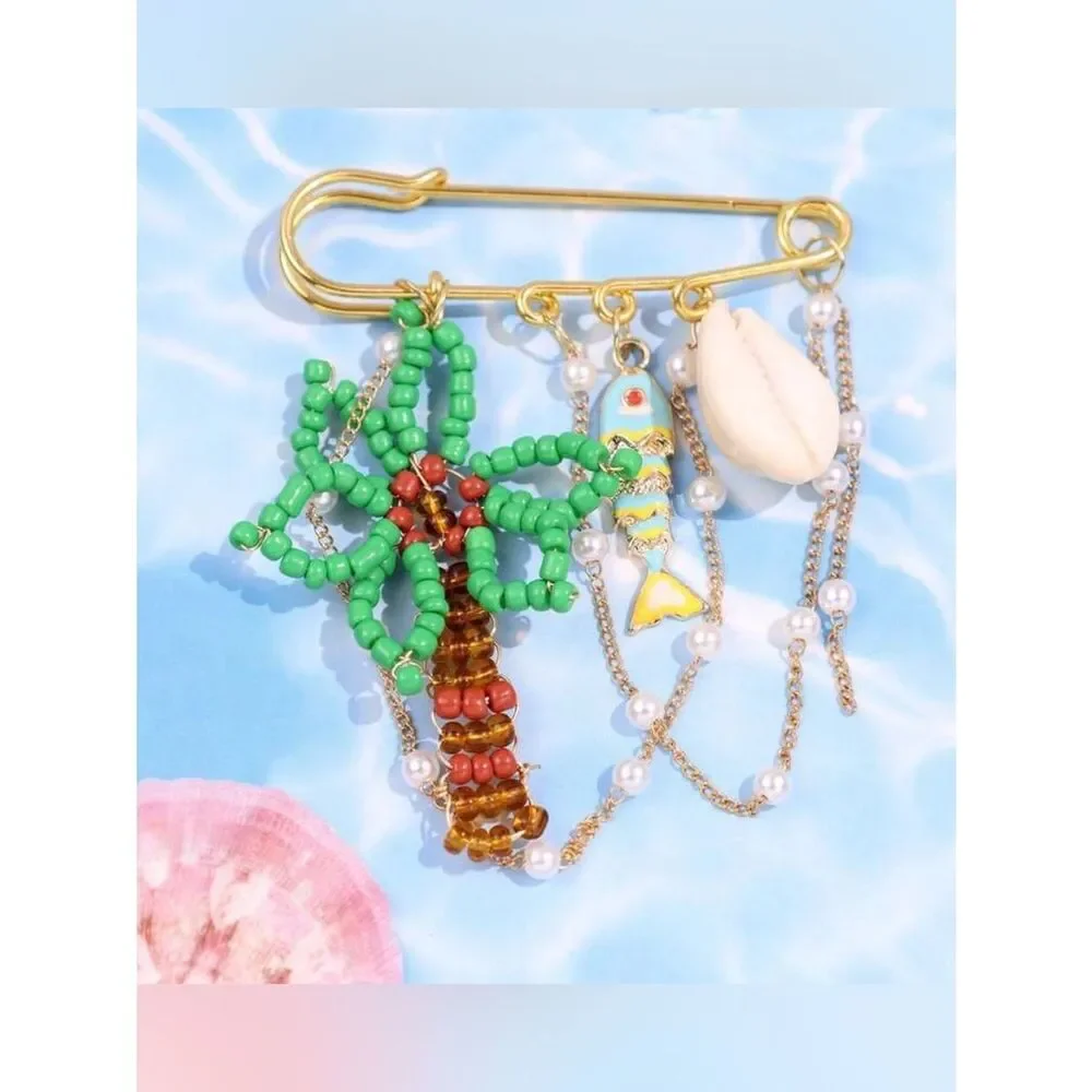 Green Beaded Palm Tree Brooch A1633